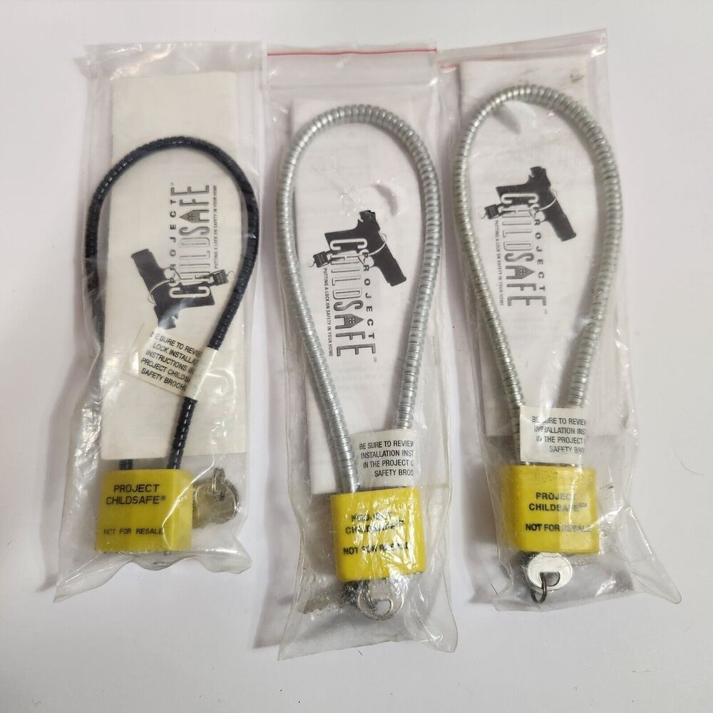 (3) PROJECT CHILDSAFE Firearms-Guns-Weapons Cable Safety Locks Padlocks